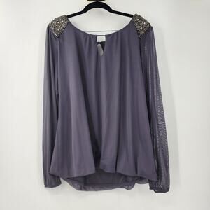 MAURICES Sheer Sleeve Beaded Shoulder Top Womens Size Extra Large XL *NWT